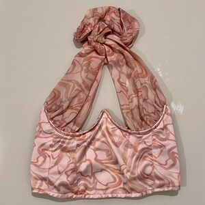 groovy 70’s halter top in pink and white